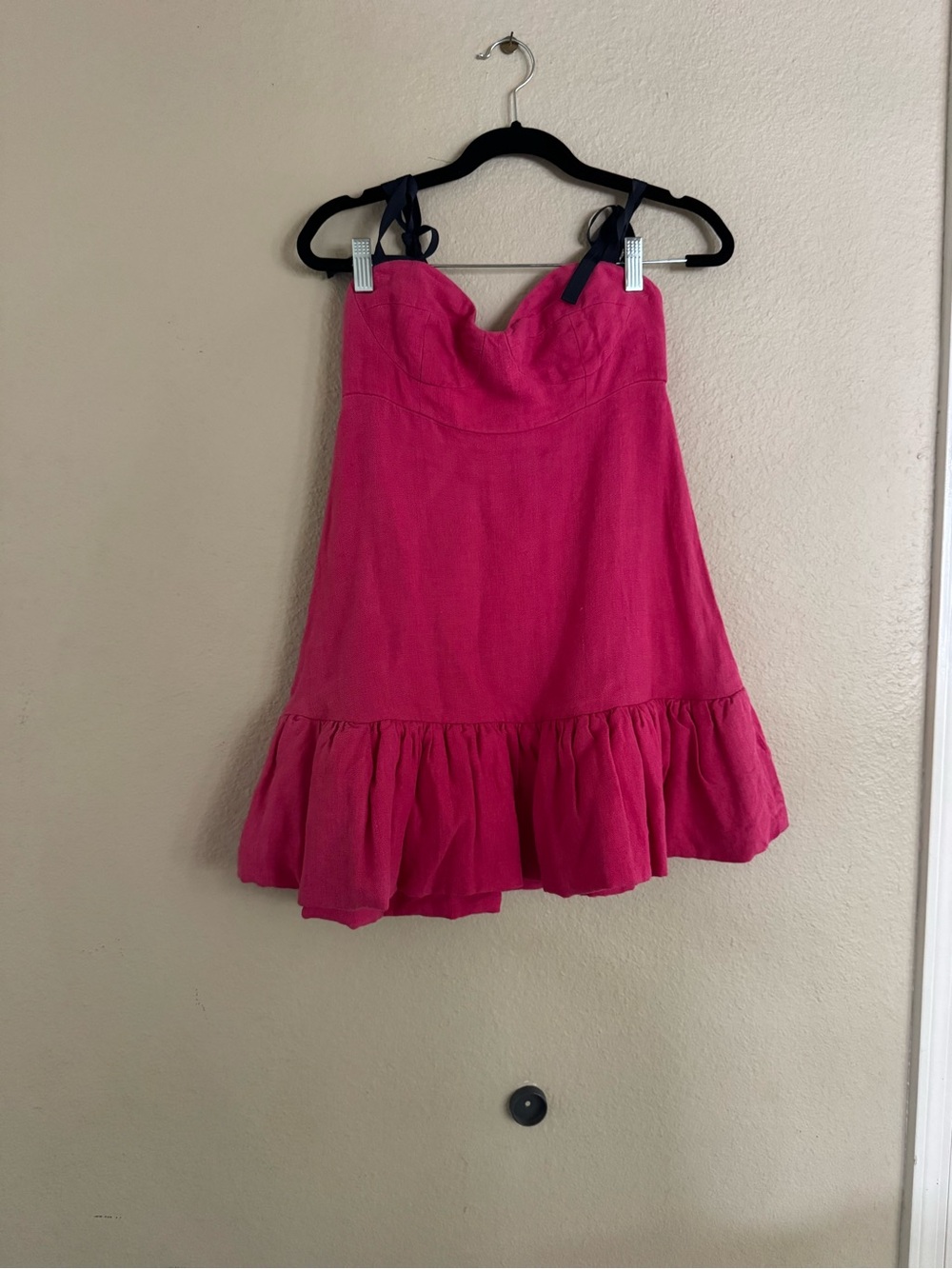 Strap Ruffle-Hem Mini Dress in Bright Pink